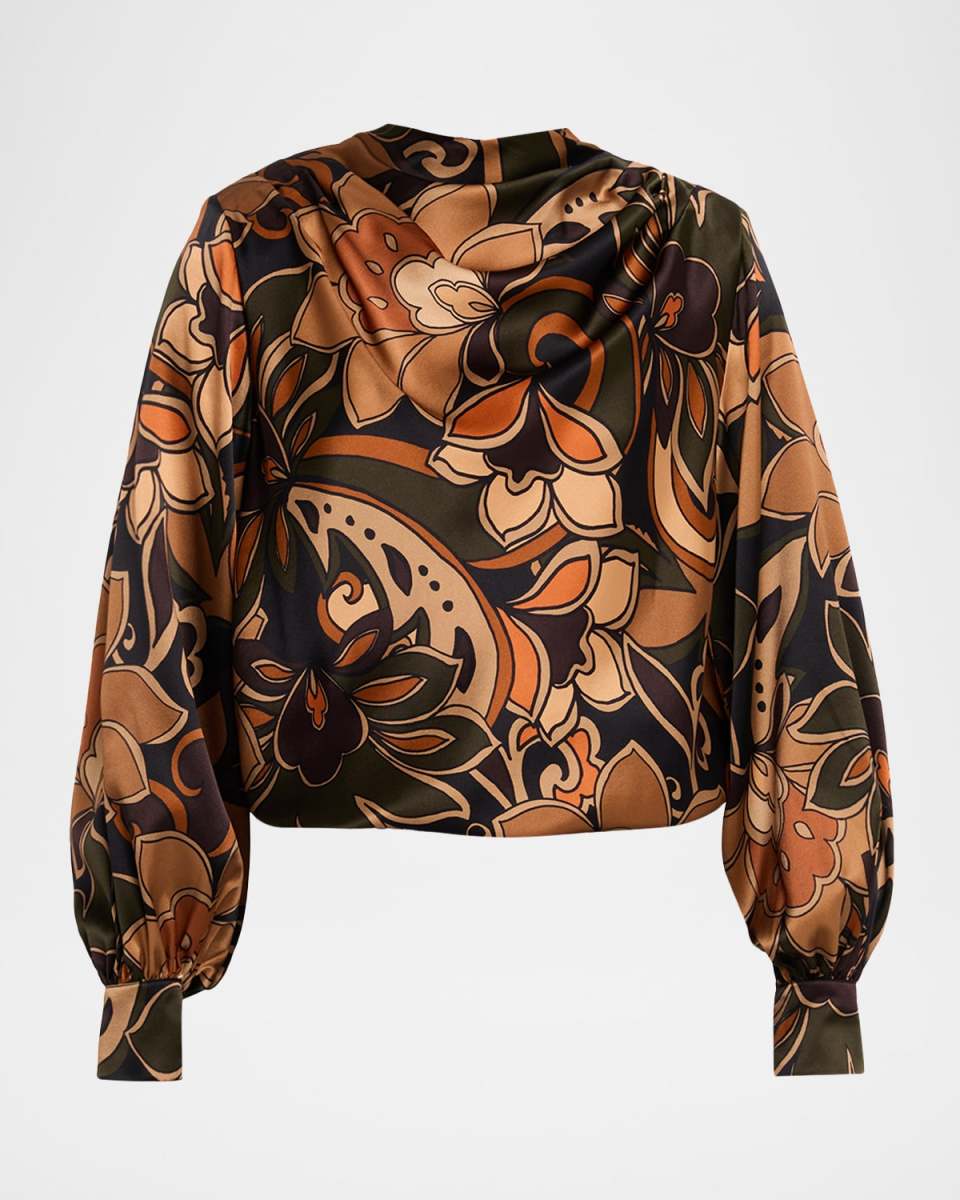 Gail Draped Silk Mock-Neck Blous